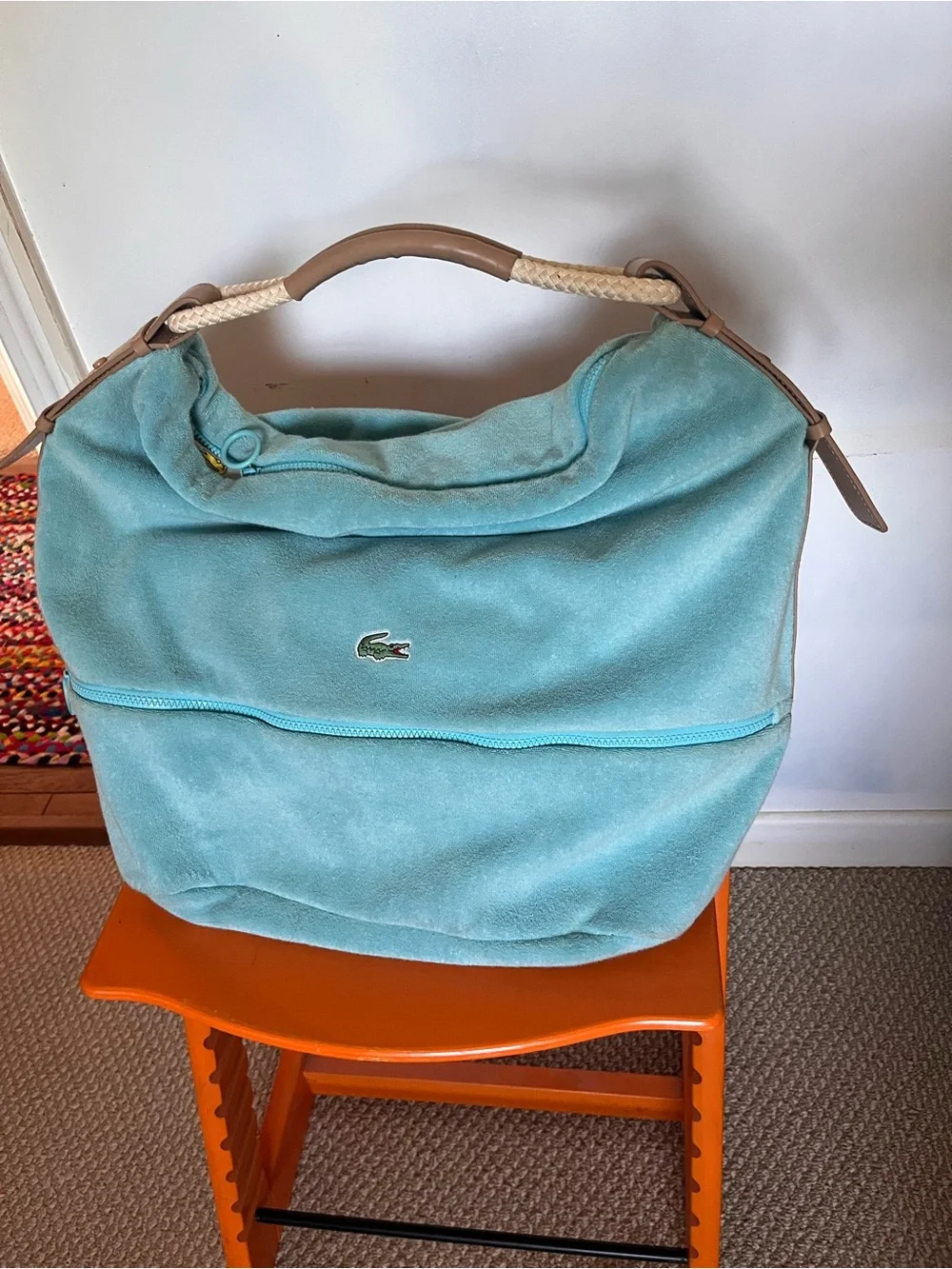 Lacoste Light Aqua terycloth Hobo with Braided Handle